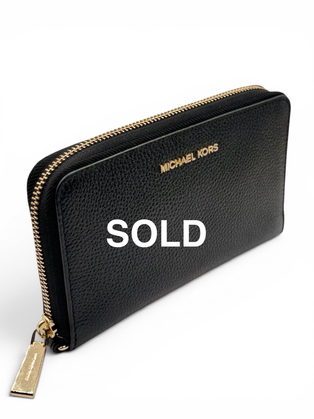 Michael Kors Black Zip Around Pebbled Clutch Leather Wallet Organizer